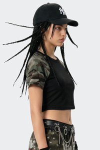 Women's Summer Cotton Camo Raglan Sleeve Cropped Tee
