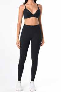 Women's Athletic Bare Feel Deep V-neck Bra And Leggings Sets