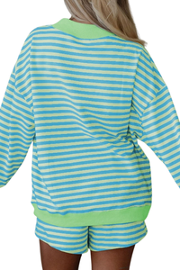 Women's Fall Striped Mockneck Sweatshirt and Shorts Set