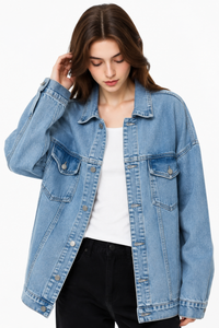 Women's Fall Oversized Drop Shoulder Denim Jacket
