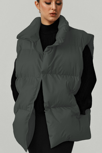 Women's stand-up collar relaxed cotton vest.