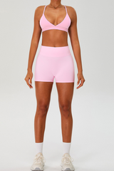 Women's Set:Cross Back Triangle Cup Bra & High-waist Shorts