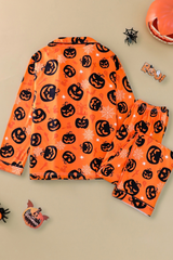 Women's Fall Halloween Pumpkin Spider Web Print Pajama Set