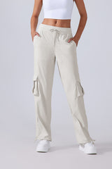 Women Lightweight Quick Dry Multi-Pocket Outdoor Running Sports Fitness Workwear Wide Leg Casual Pants