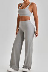 Women's Bare Feel Cutout Bra & Quick Dry Wide Leg Pant Set