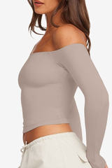 Women's Spring Off-Shoulder Cropped Long-Sleeve Sports Top