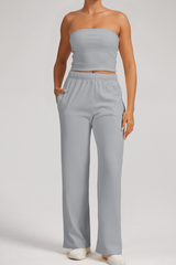 Corset-style top + wide-leg pants casual set