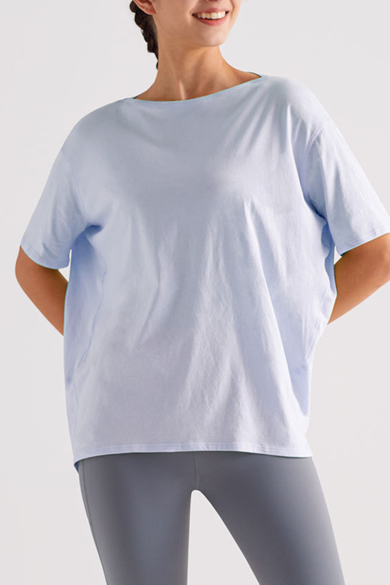 Women's Summer Oversized Boat Neck Solid Sports T-Shirt