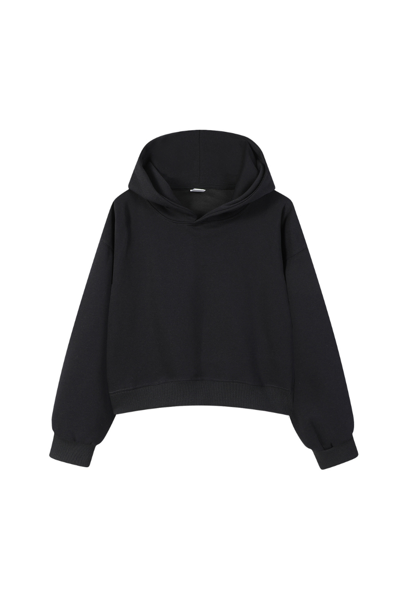 Women's Fall Cropped Relaxed Solid Sports Hoodie