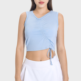Women's Soft Yoga Top - Drawstring Ruched Slim Fit Tank