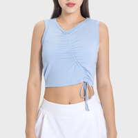 Women's Soft Yoga Top - Drawstring Ruched Slim Fit Tank
