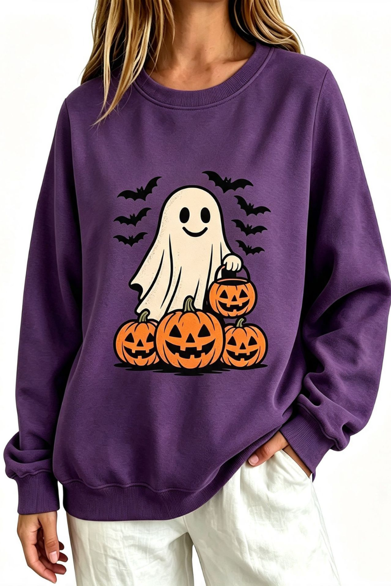 Women's Fall Halloween Spooky Ghost Pumpkin Sweatshirt