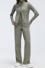 Women's Sports Set:Stand Collar Jacket And Straight Leg Pant