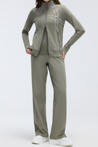 Women's Sports Set:Stand Collar Jacket And Straight Leg Pant
