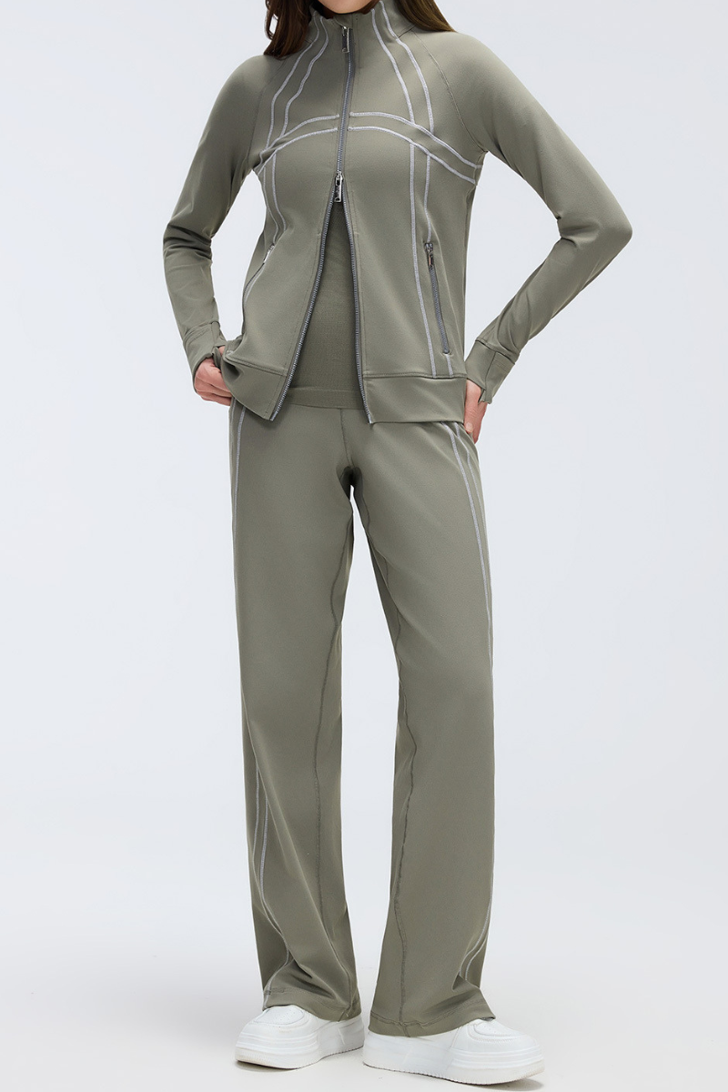Women's Sports Set:Stand Collar Jacket And Straight Leg Pant