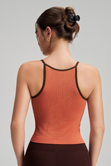 Fixed cup, back-support, shock-absorbing sports bra
