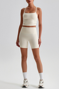 Women's Y-Back Cropped Tank Top &Hip Lift Yoga Short 2Pc Set