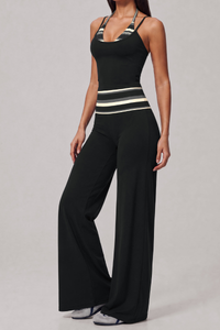 Women's Fall Vintage Halter Tank Top And Fold-Over Pant Sets