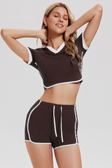 Women's V-Neck Cropped T-shirt & Shorts 2-Piece Tennis Set