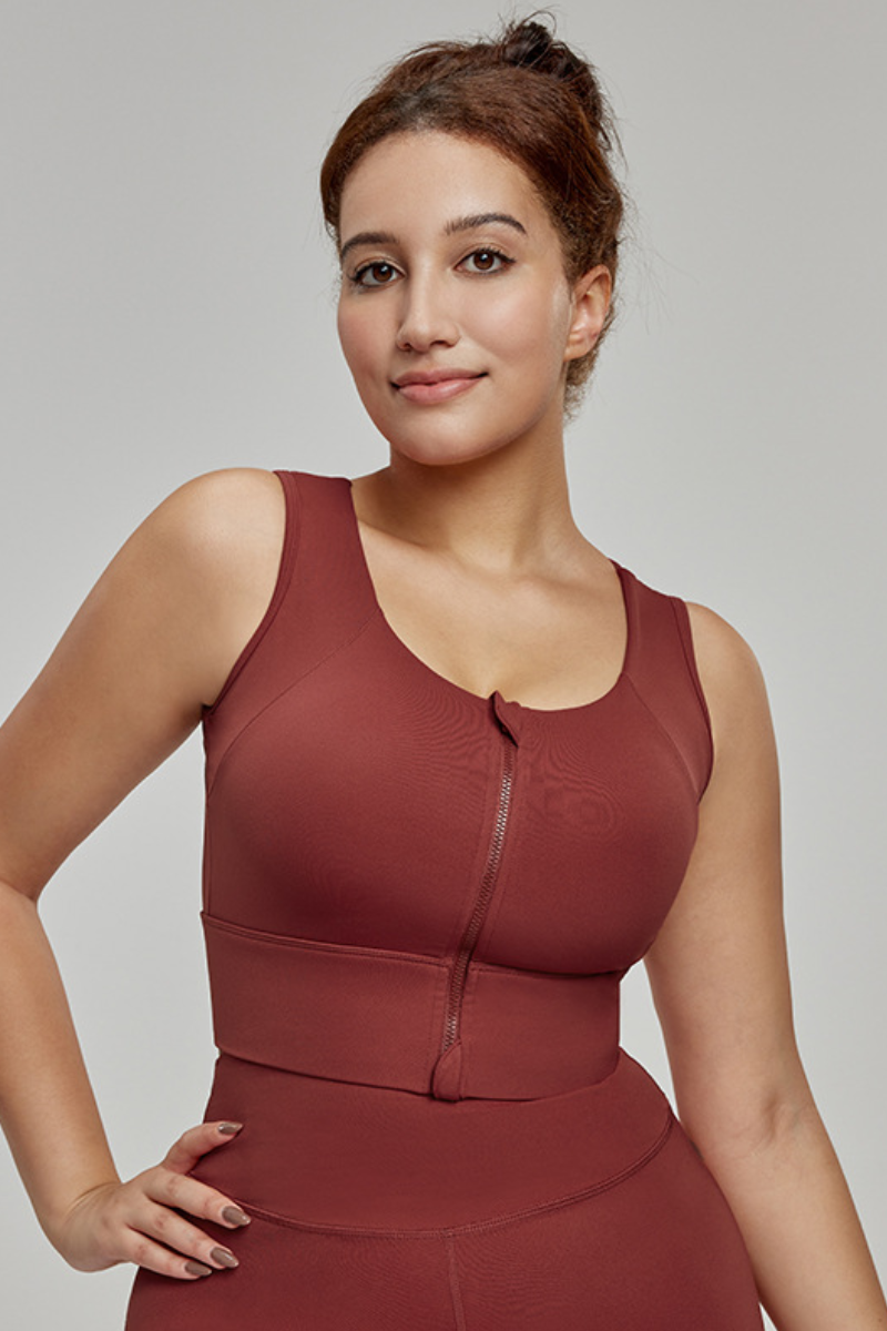 Plus-Size Women's High-Strength Zip-Up Sports Bra
