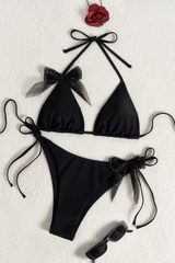 Women's Triangle Cup Halter Bowknot Decorative Sexy Bikini