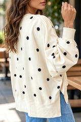 Women's Fall/Winter Polka Dot Side Slit Hem Print Oversized Pullover