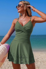 Women's V-neck Twist-Front Cut Out Hem Dress Swimsuit