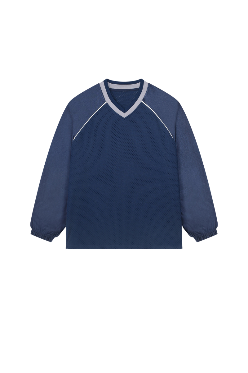 Men's Mesh V-Neck Raglan Color Block Long Sleeve Jersey