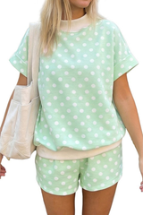 Women's Fall Mockneck Set:Polka Dot Sweatshirt And Shorts