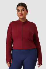 Plus Size Women's Fitted Stand Collar Line Detail Yoga Jacket