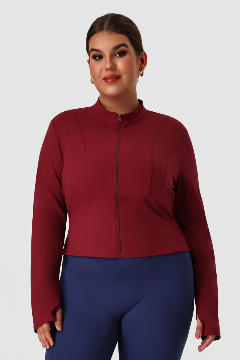 Plus Size Women's Fitted Stand Collar Line Detail Yoga Jacket