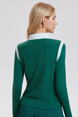 Women's Athletic Color Block Polo Collar Long-Sleeved Top