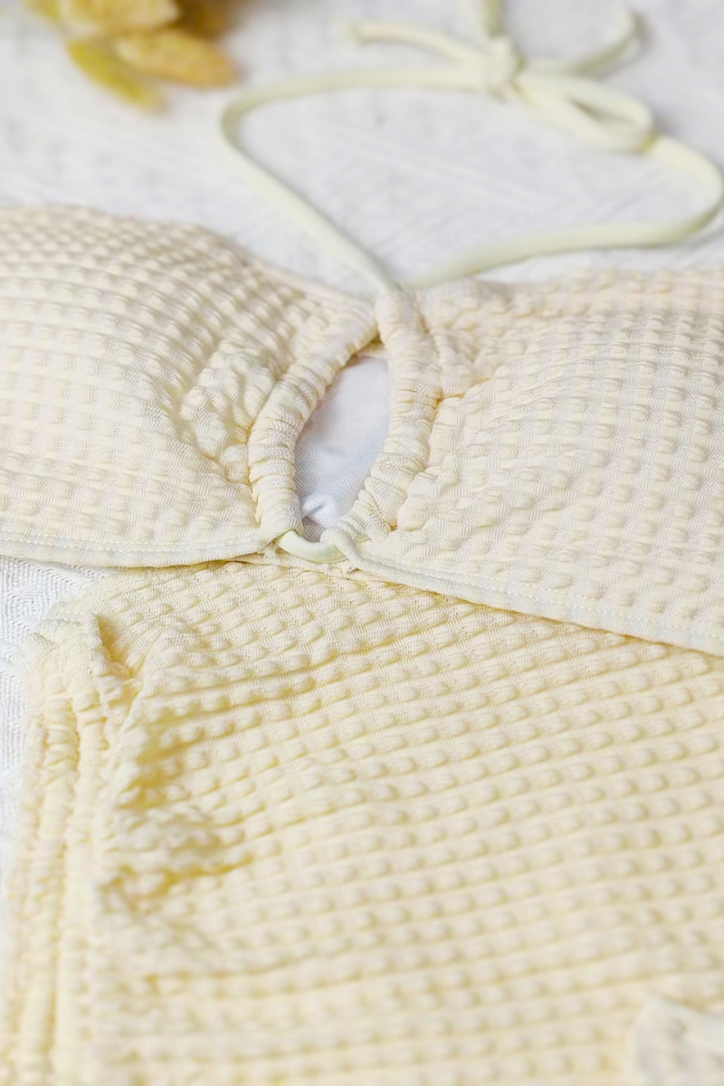 Women's Halter Pleated Side Tie 3 Piece Bikini Set