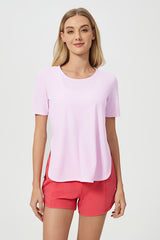 Women Short Sleeve Side Split Quick Dry Loose Breathable Running Fitness Sports Yoga Top