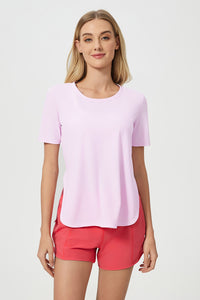 Women Short Sleeve Side Split Quick Dry Loose Breathable Running Fitness Sports Yoga Top