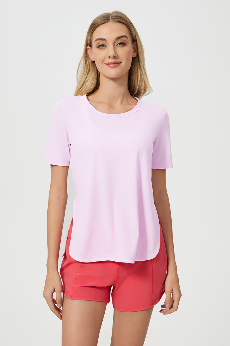 Women Short Sleeve Side Split Quick Dry Loose Breathable Running Fitness Sports Yoga Top