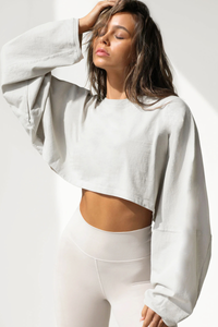 Women's Fall Cropped Drop Shoulder Relaxed Long Sleeve Top