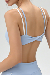 Women's Color Block Twist Back Removable Pad Yoga Sports Bra