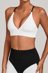 Women's Athletic V-Neck Triangle Cup Color Block Bra