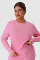 Plus Size Women's Crew Neck Fitted Long Sleeve T-shirt