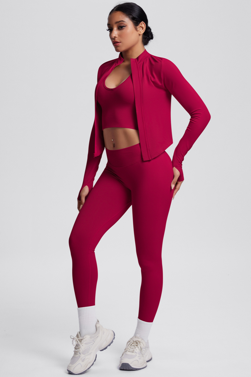 Women's Seamless Tank Top Sport Leggings Jacket Three-Piece Set