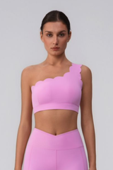 Women's Scalloped Asymmetric One-Shoulder Cropped Sports Bra