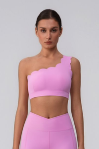 Women's Scalloped Asymmetric One-Shoulder Cropped Sports Bra