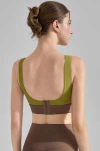 Women's Wide Strap Color-Block V-Neck Sports Bra