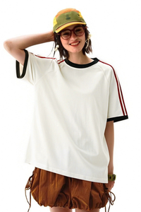 Women's Retro Side 3-Stripes Contrast Loose Fit T-Shirt