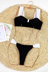 Women's Leopard Bandeau High Waist Bikini Set - Black White