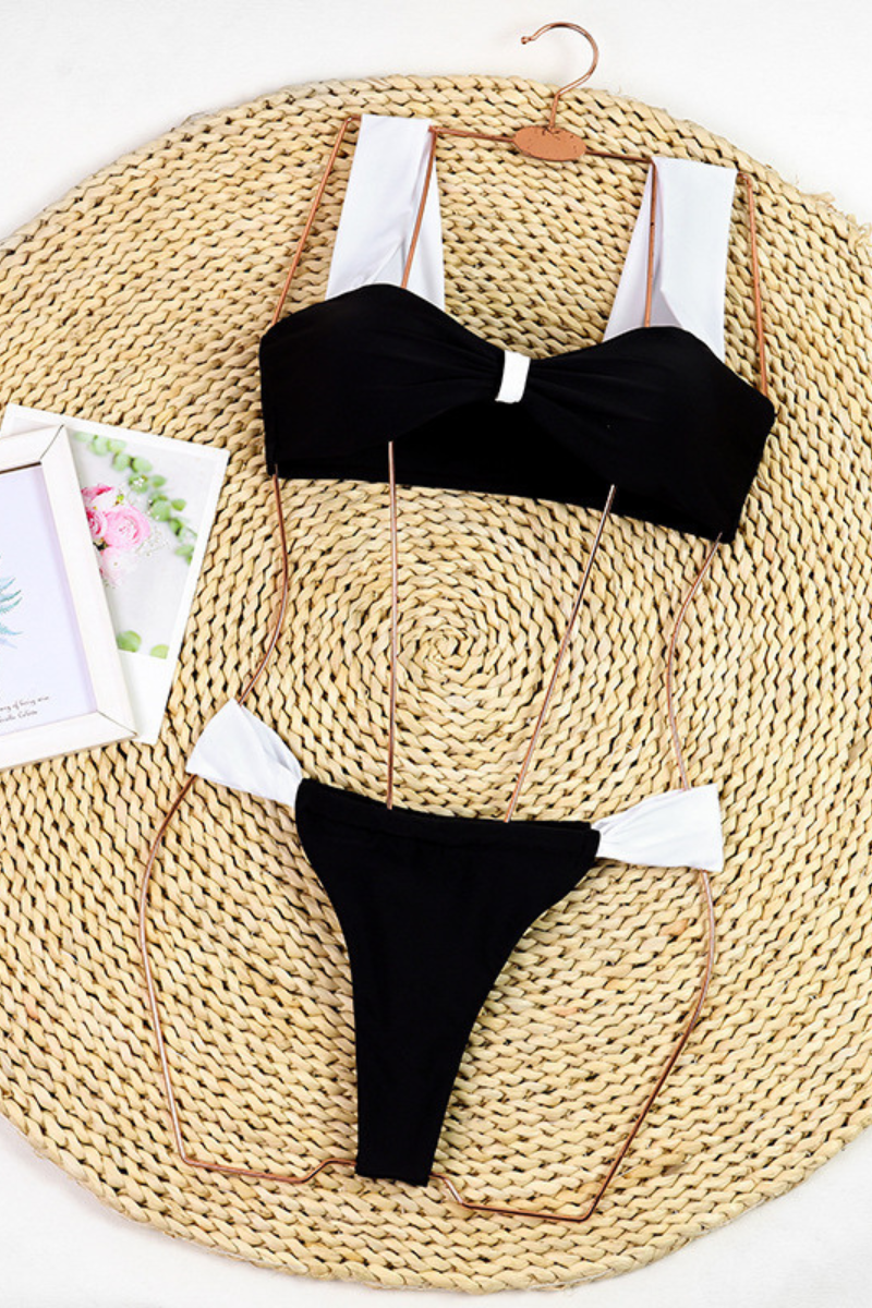 Women's Leopard Bandeau High Waist Bikini Set - Black White