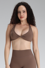 Women's Halter Neck Twist Front Cross Back Yoga Sports Bra