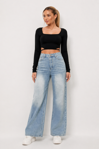 Women's Light Wash Baggy High Waist Wide Leg Jeans