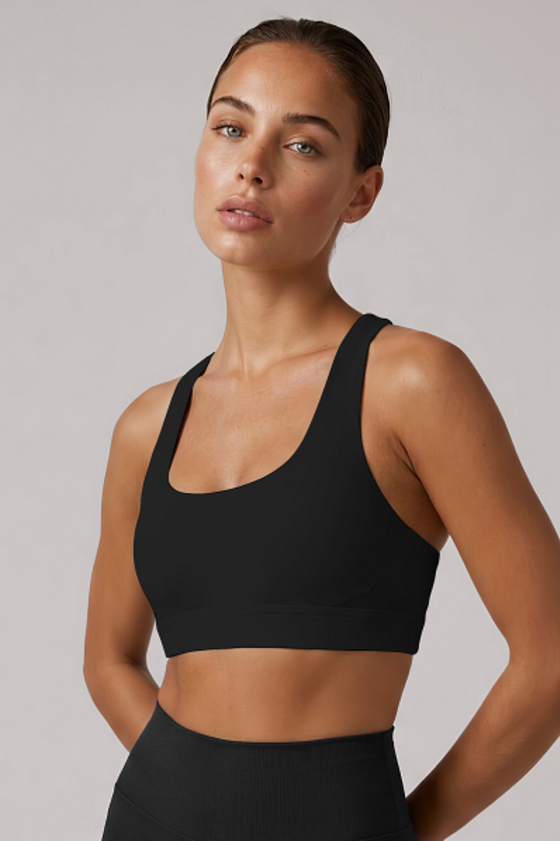 Women's Wide Strap U-neck Crisscross Back Sports Bra